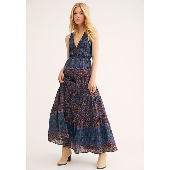 Free People Dresses & Skirts - Free People Birdie Printed Maxi Boho Dress Blue